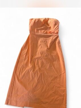 Express Strapless Coral-Orange Midi Dress